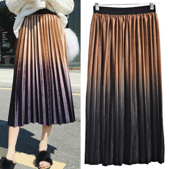 Dresses & Skirts - Accordion Gradient Velvet Midi Skirt ONE SIZE